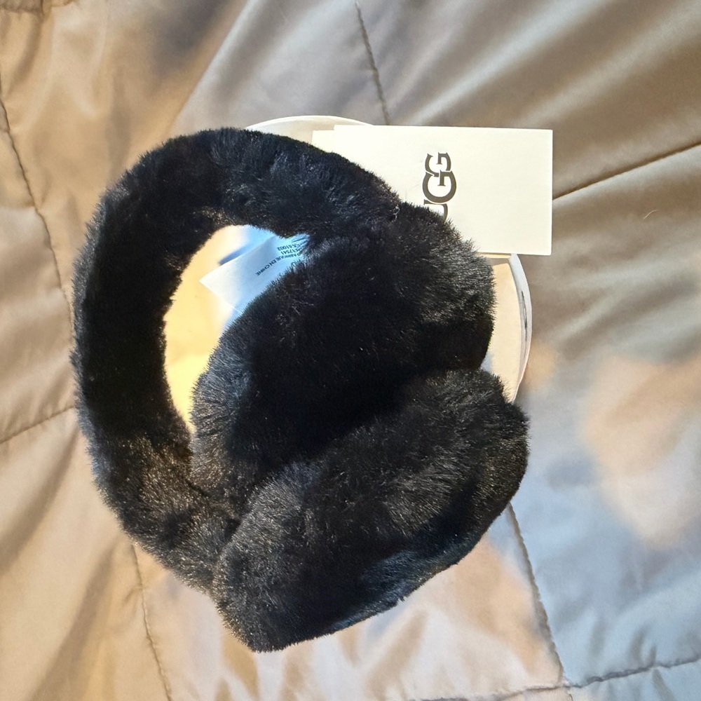 UGG Black Plush Faux-Fur Earmuffs
